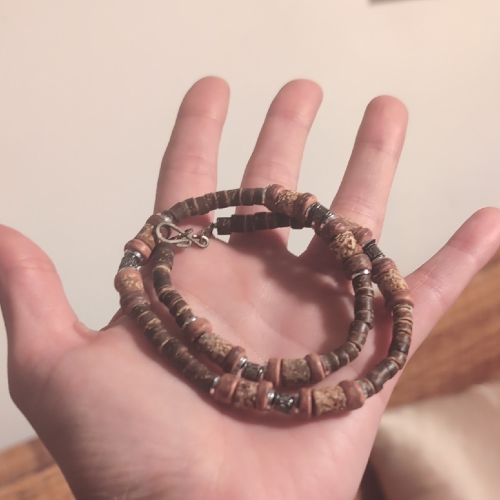Cork And Wood Bead Handmade Necklace